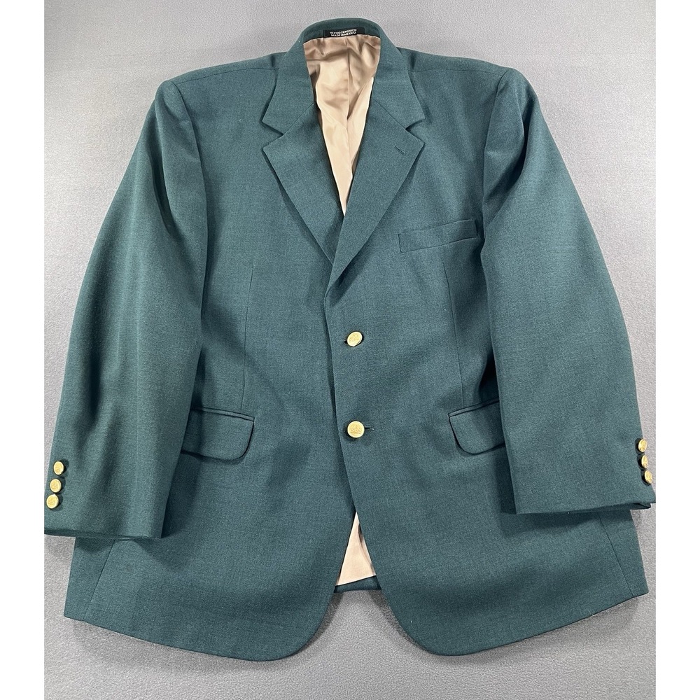 VTG Stafford Hopsack Blazer 44S Masters Dark Green Gold Buttons Worsted Wool